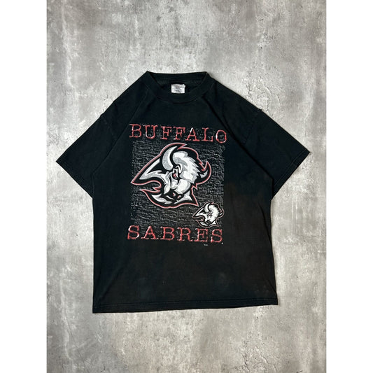 Vintage 90s Buffalo Sabres NHL Goat Head Graphic Hockey T-Shirt Size Large