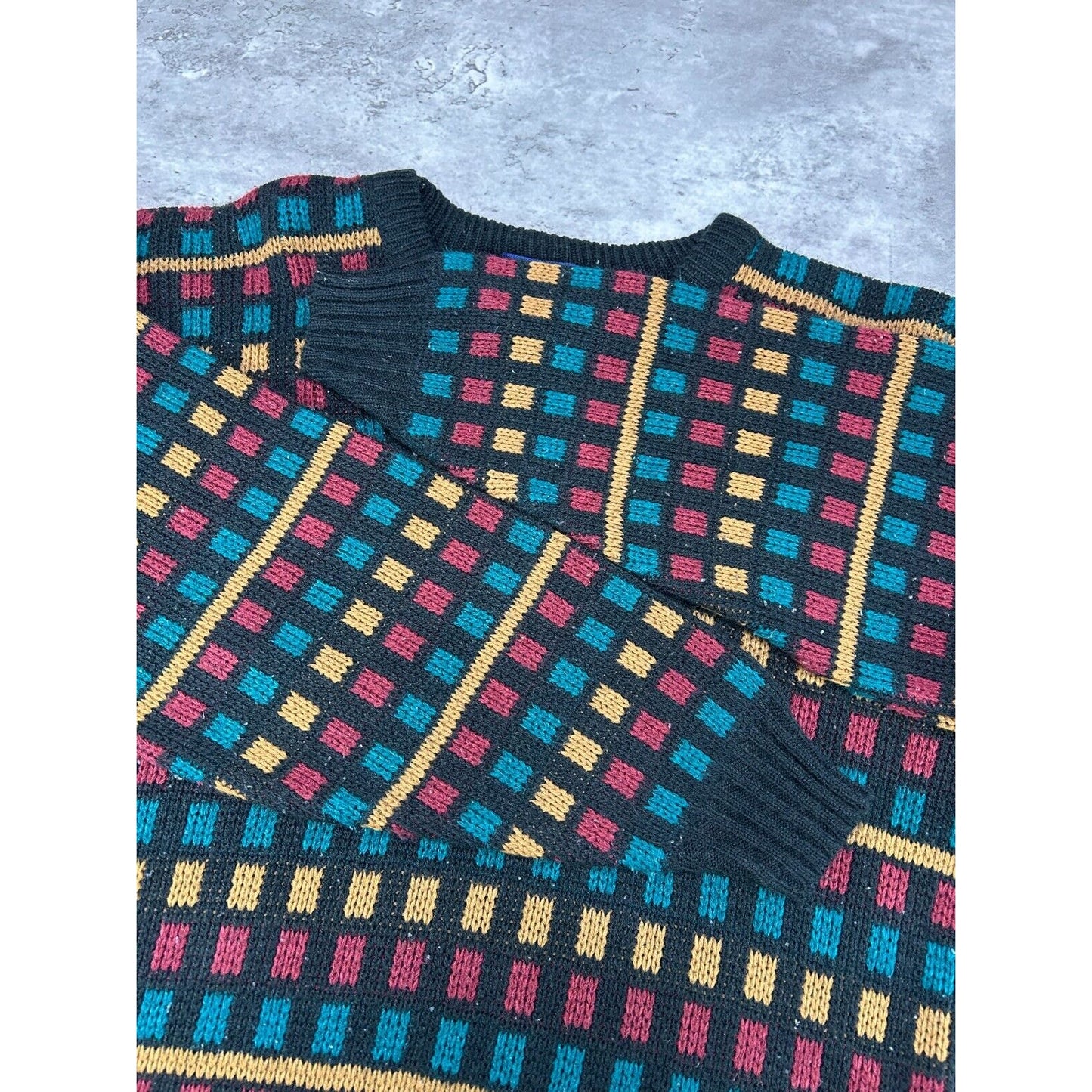 Vintage 90s Edison Geometric Print Ribbed Pullover Knit Sweater Size Large