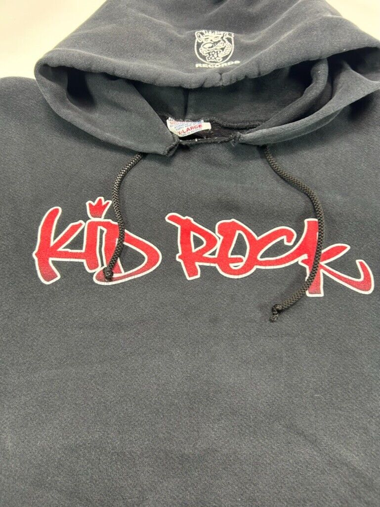 Vintage 90s Kid Rock Rock Music Graphic Spellout Hooded Sweatshirt Size XL Black