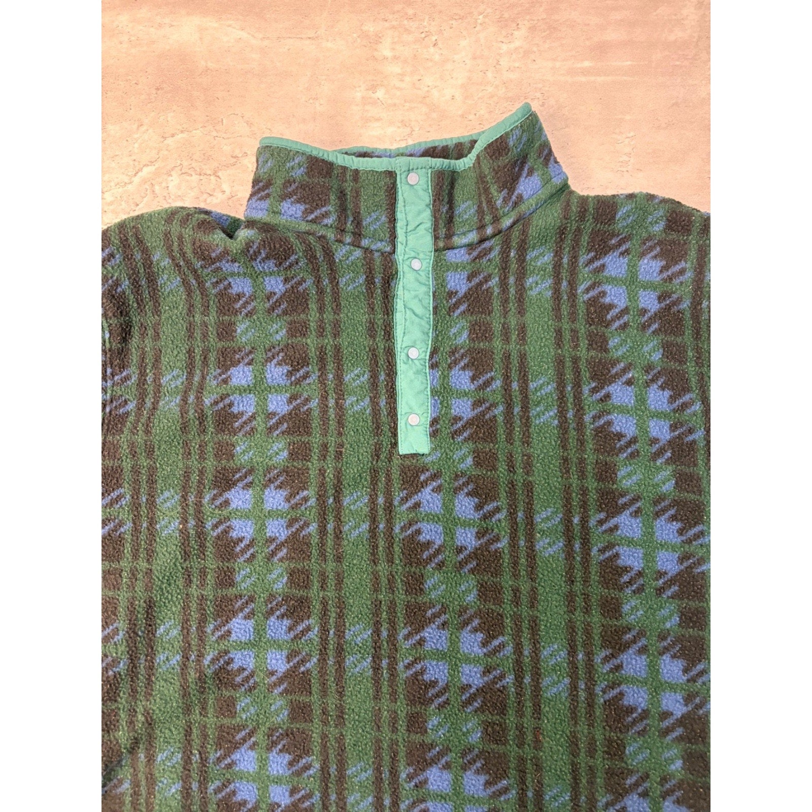 Vintage L.L. Bean Plaid 1/4 Button Fleece Pullover Sweatshirt Size Large