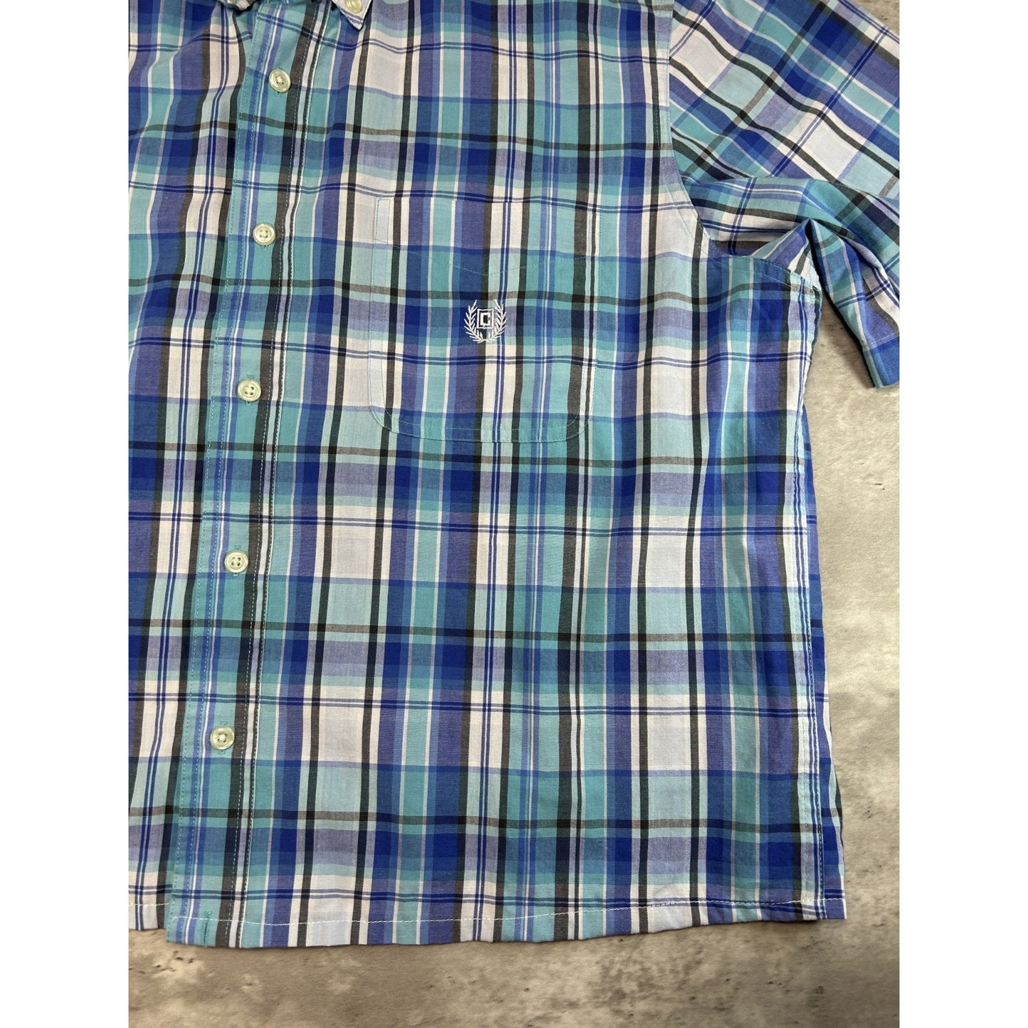 Vintage Chaps Plaid Print Short Sleeve Reworked Cropped Button Up Shirt Sz Large
