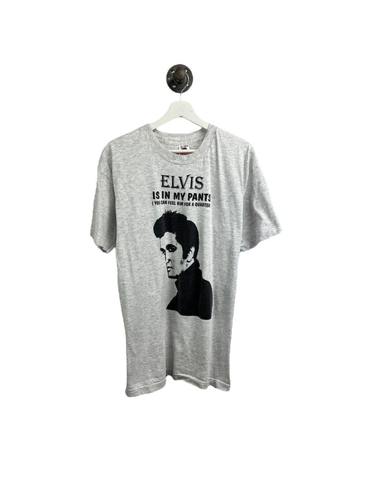 Vintage 1996 Elvis Is In My Pants Daytona Bike Week Graphic T-Shirt Size XL Gray