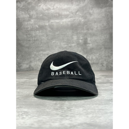 Vintage 90s Nike Baseball Embroidered Swoosh Spellout Snapback Hat OSFA Black