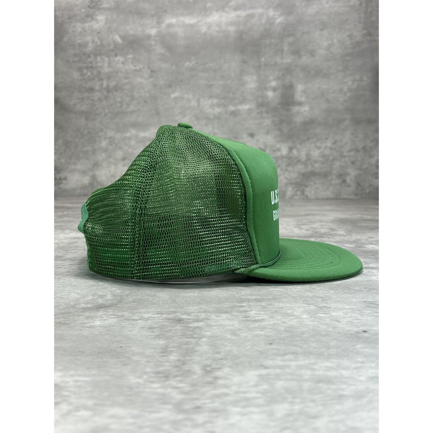 Vintage 1987 US Coast Guard Graphic Spellout Trucker Snapback Hat OSFA Green