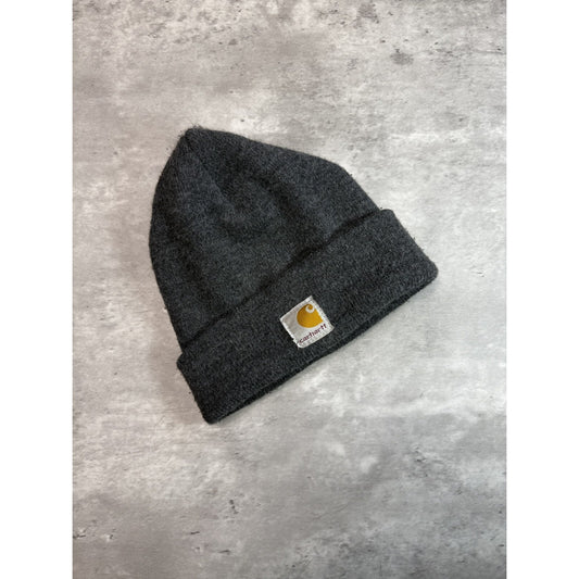 Vintage Carhartt Workwear Embroidered Patch Beanie Hat OSFA Gray YOUTH