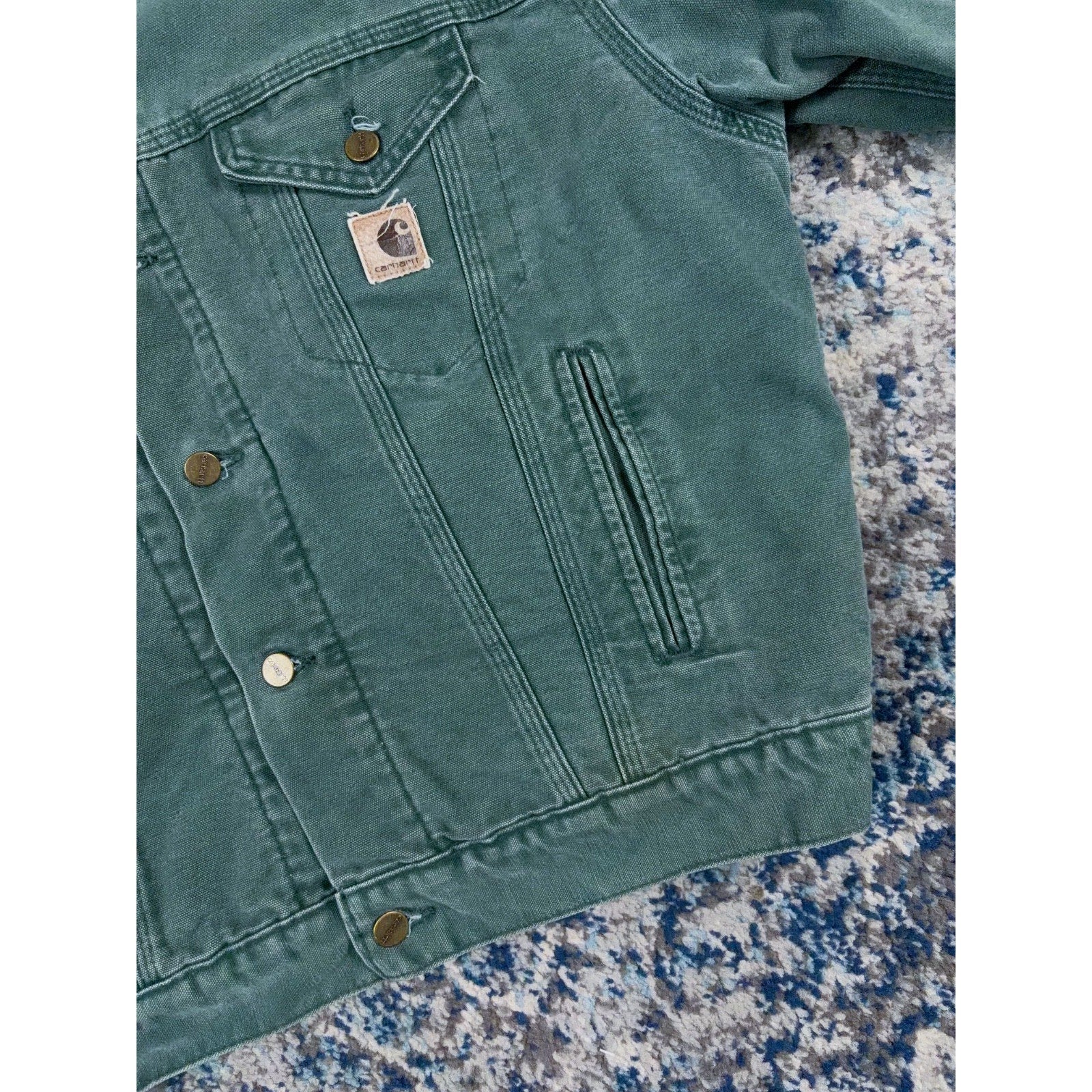 Vintage 90s Carhartt Blanket Lined Aspen Green Trucker Jacket JB0694 Size Large