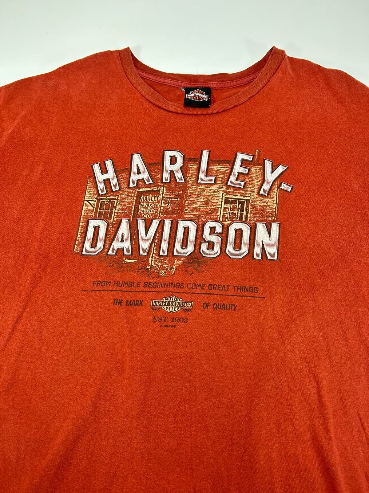 Harley Davidson Motorcycles Graphic Spell Out T-Shirt Size 2XL Orange