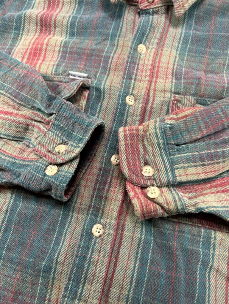 Vintage 80s/90s Carhartt Plaid Double Pocket Long Sleeve Button Up Shirt Sz XL