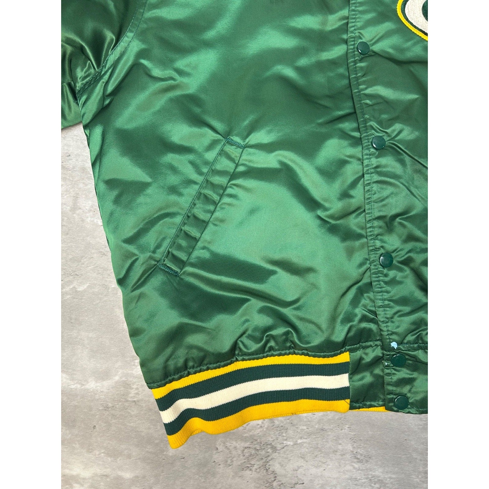Vintage 80s Green Bay Packers NFL Starter Satin Bomber Jacket Size Large
