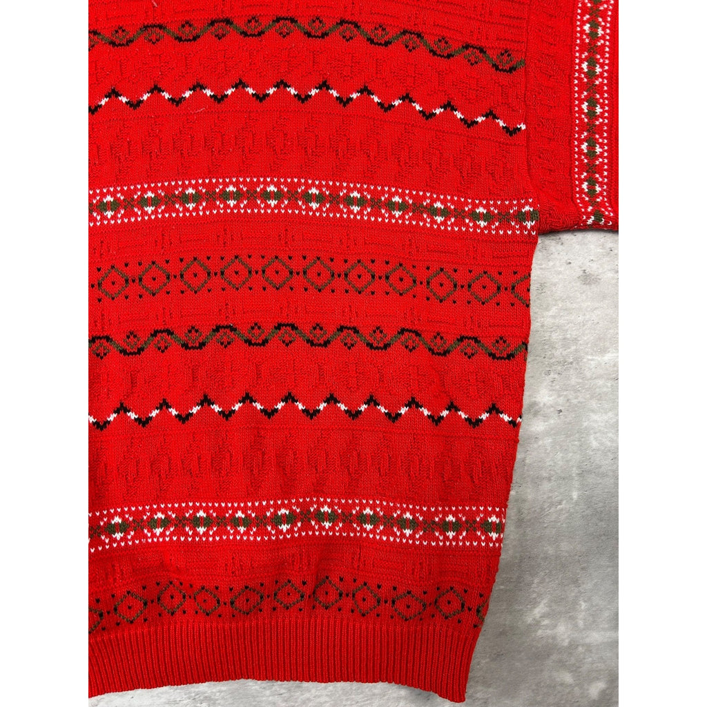 Vintage 90s Abstract Striped Print Pullover Mock Neck Knit Sweater Size XL
