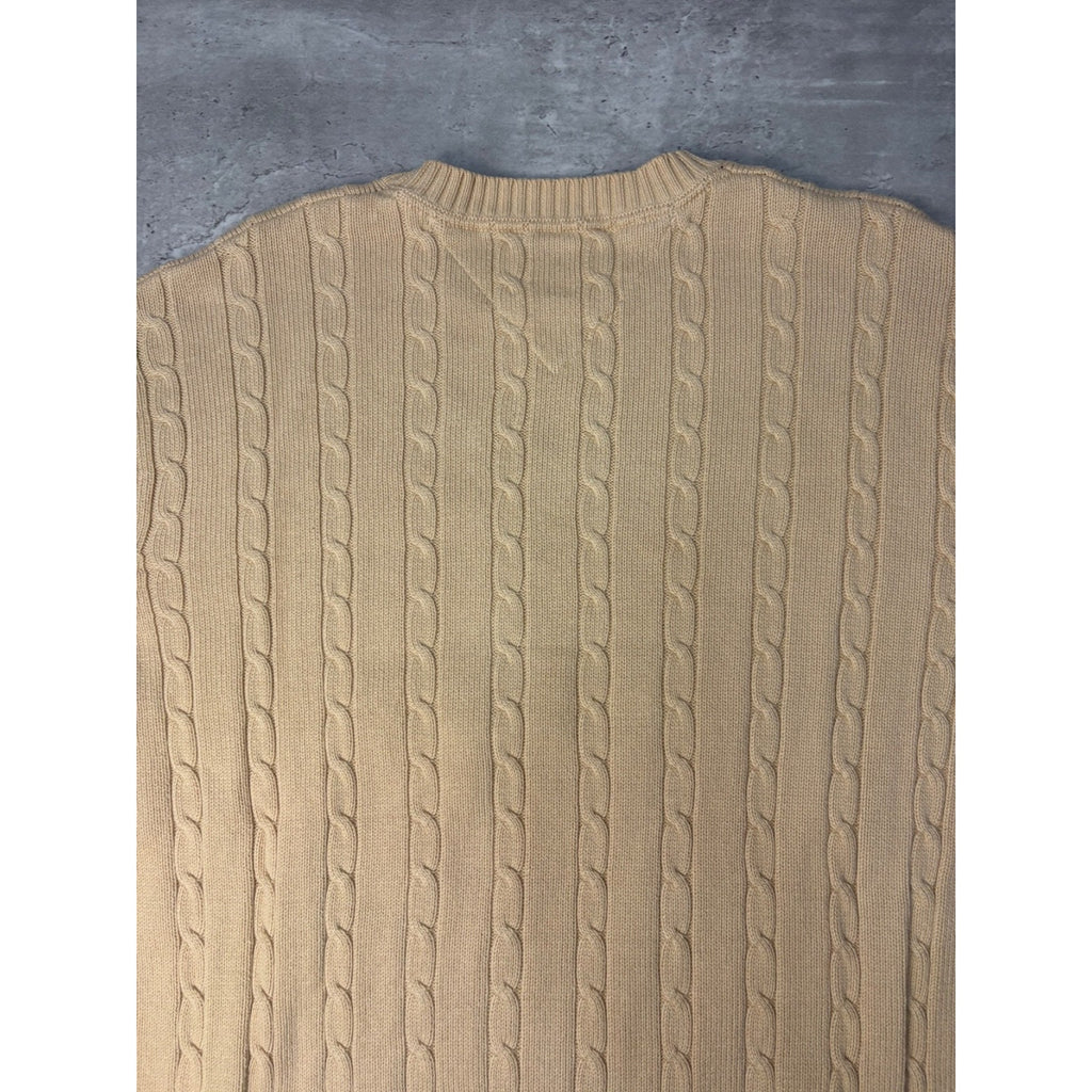 Vintage Tommy Hilfiger Embroidered Crest Pullover Beige Knit Sweater Size Large