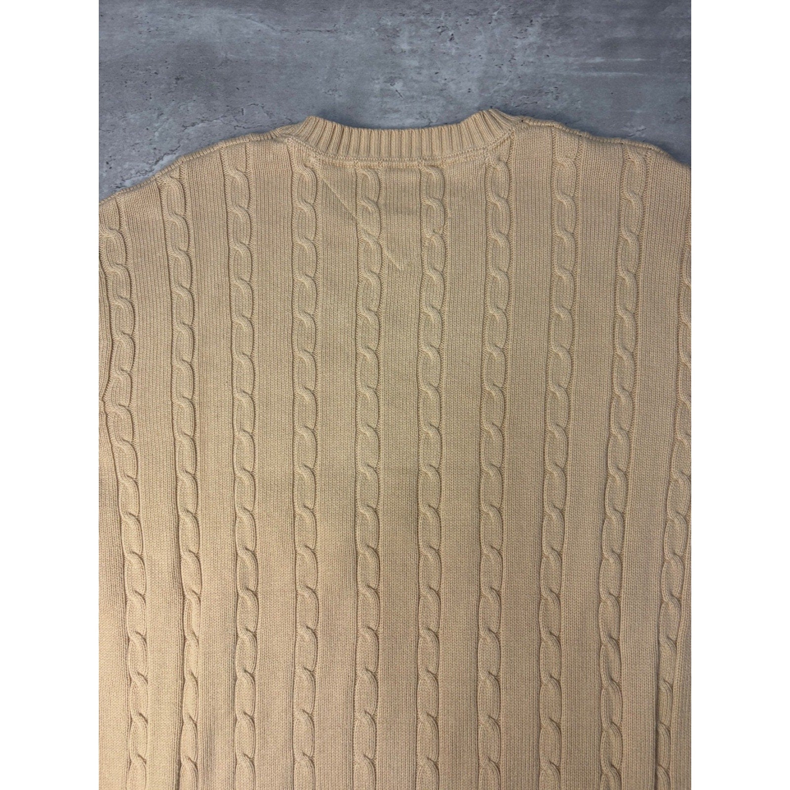 Vintage Tommy Hilfiger Embroidered Crest Pullover Beige Knit Sweater Size Large