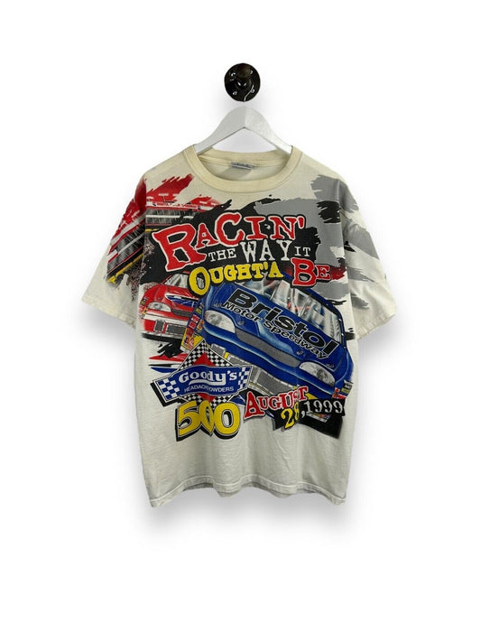Vintage 1999 Nascar Goodys 500 Racing All Over Print T-Shirt Size Large White