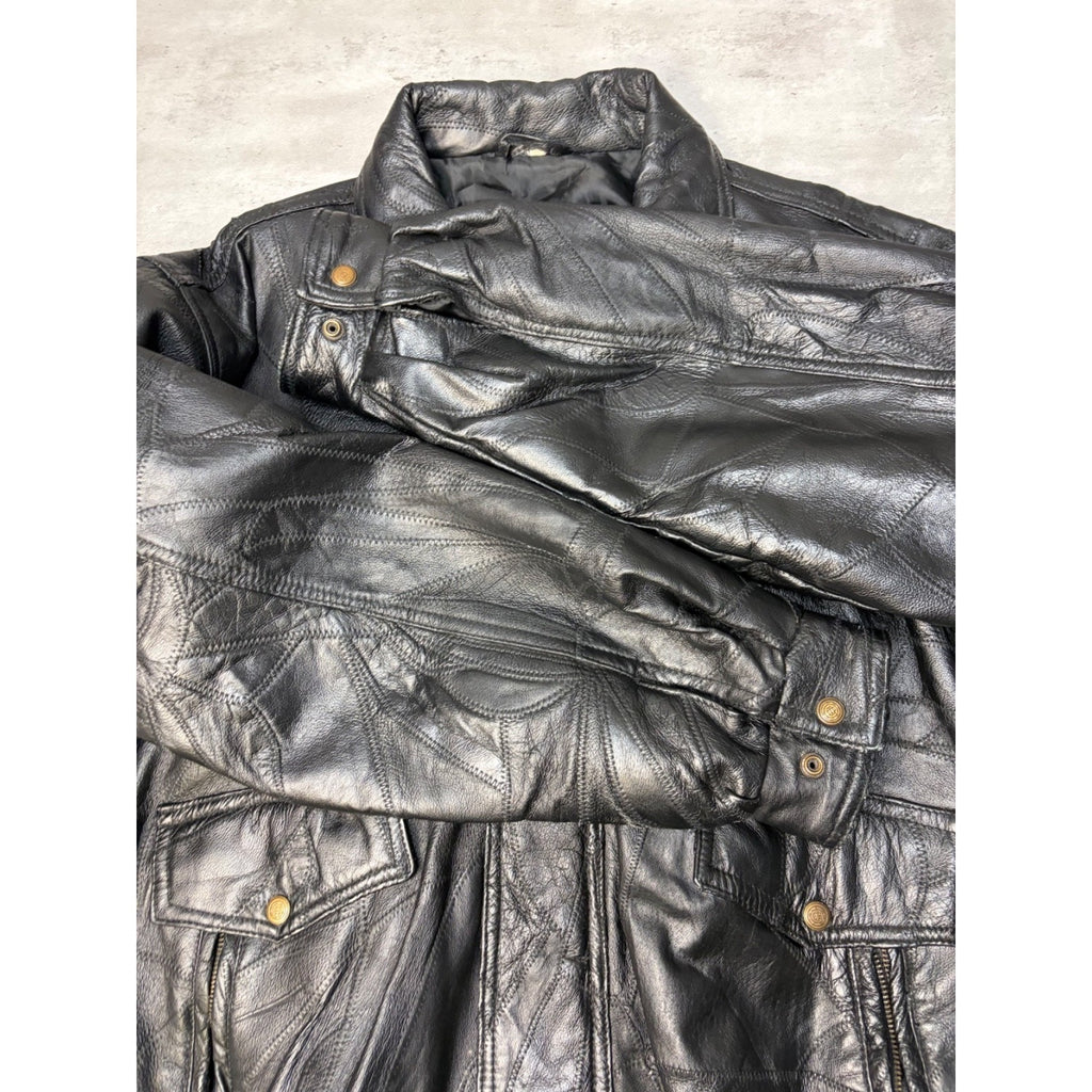 Vintage Leather Full Zip Black Bomber Jacket Size XL