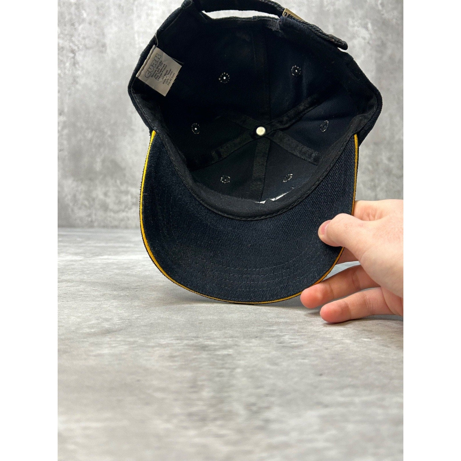 Vintage John Deere Embroidered Spellout Black Strapback Hat OSFA