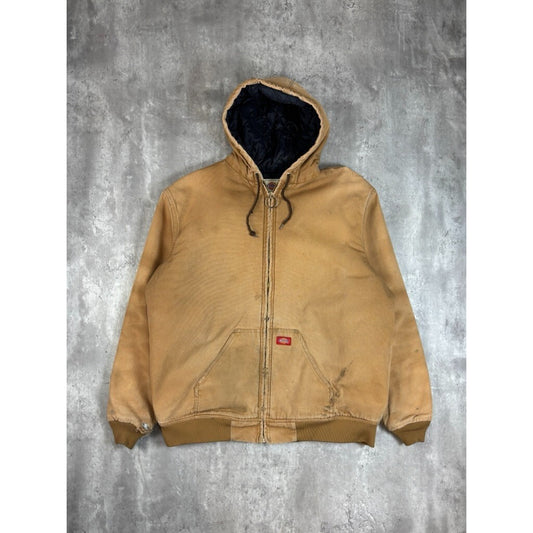 Vintage Dickies Canvas Insulated Workwear Hooded Bomber Jacket Size XLT Beige