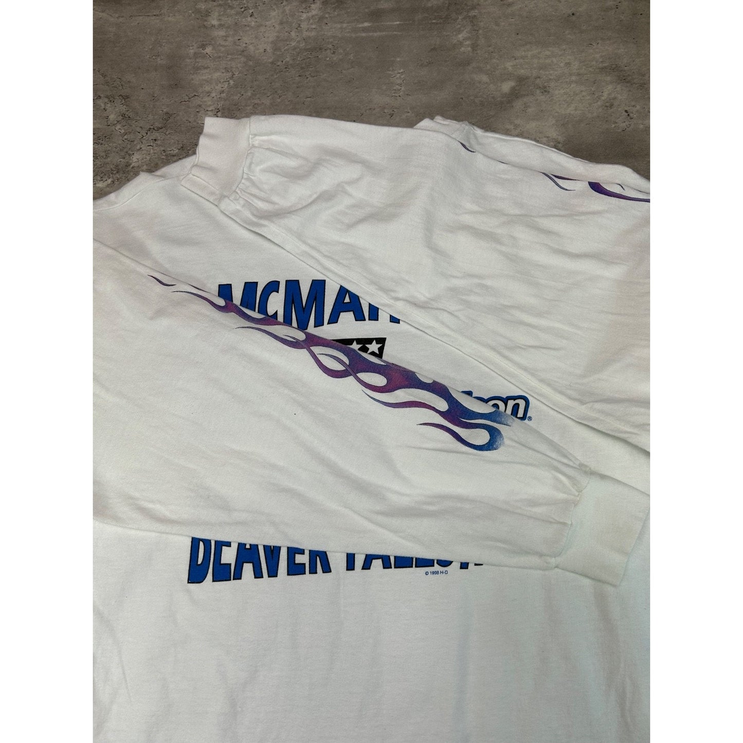 Vintage 1998 Harley Davidson Classic Logo Flame Sleeve T-Shirt Size XL