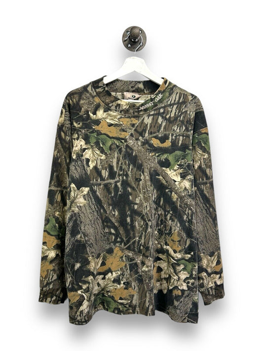 Vintage 90s Mossy Oak Breakup Tree Camo Mock Neck Long Sleeve T-Shirt Size XL