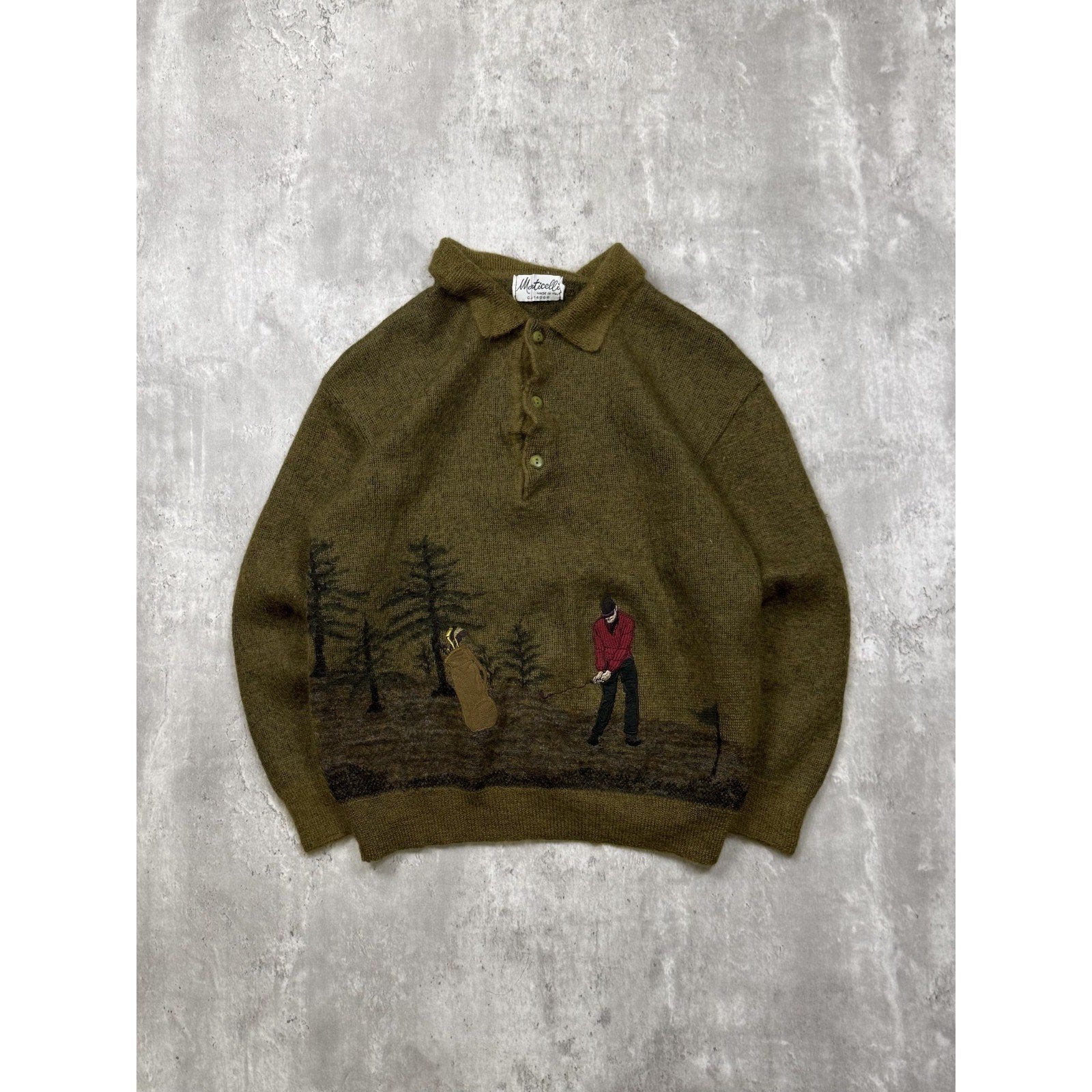Vintage Montecelli Embroidered Golf 1/4 Button Knit Sweater Size Small