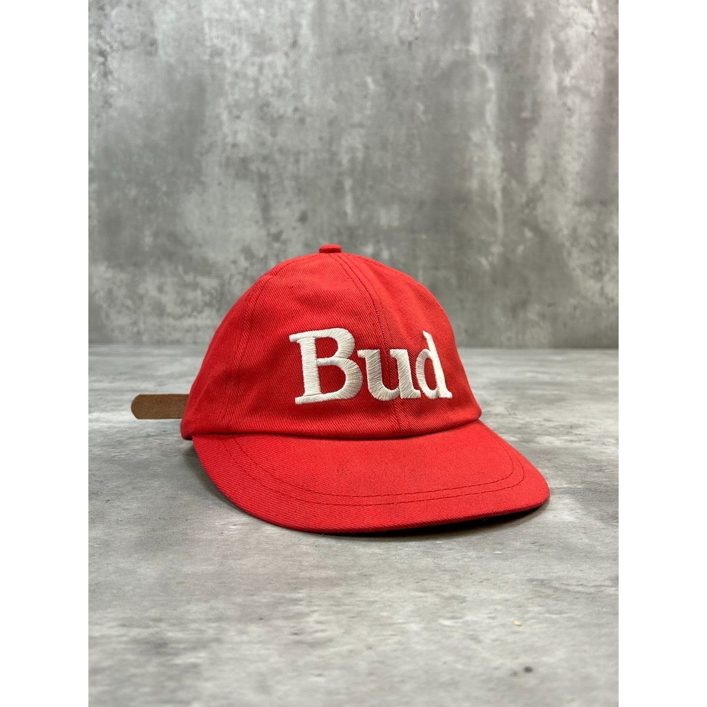 Vintage 90s Budweiser Embroidered Bud Spellout Beer Promo Strapback Hat OSFA