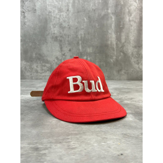 Vintage 90s Budweiser Embroidered Bud Spellout Beer Promo Strapback Hat OSFA