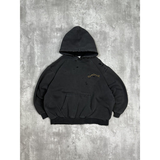 Vintage 90s Quiksilver Distressed Graphic Hooded Sweatshirt Size Small
