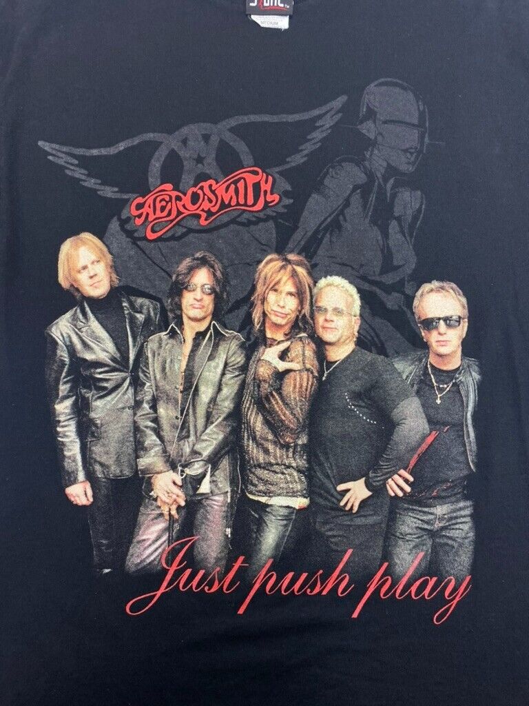 Vintage 2001 Aerosmith Just Push Play Tour Rock Music Graphic T-Shirt Sz Medium