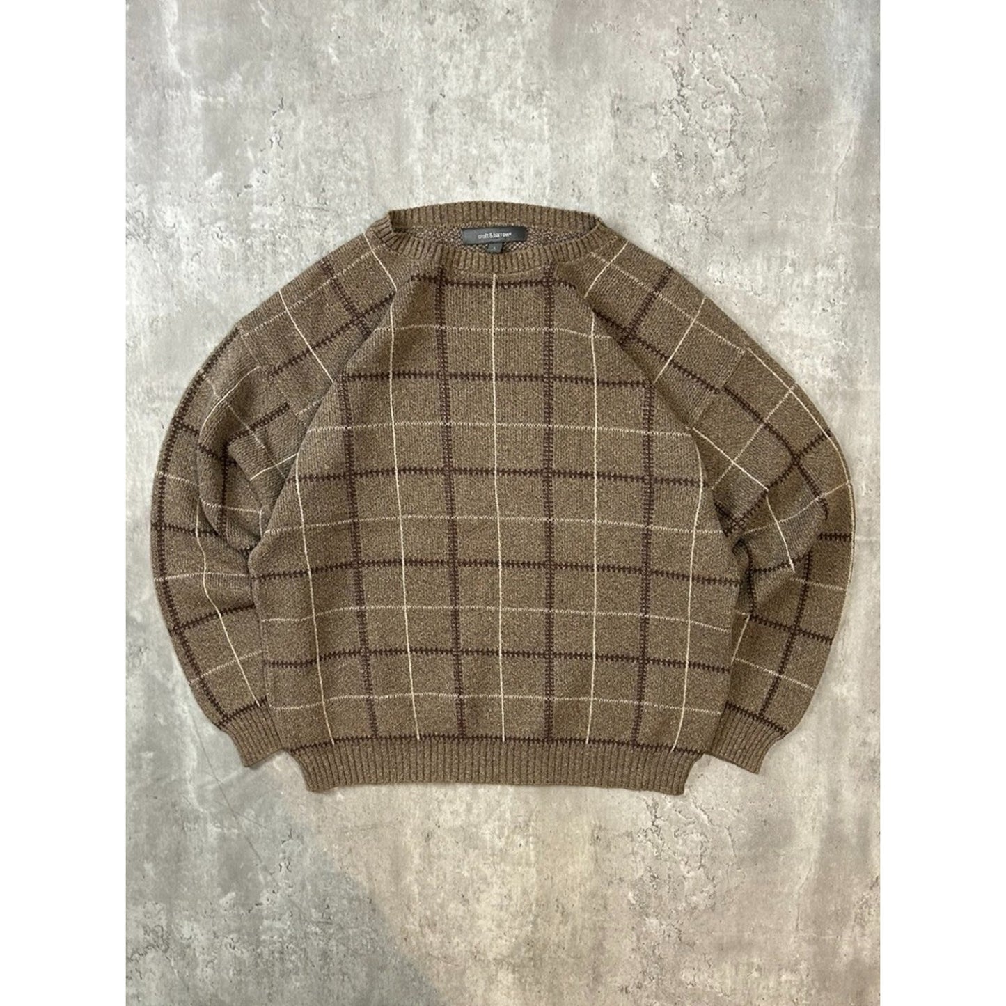 Vintage Croft & Barrow Plaid Print Pullover Ribbed Knit Sweater Size Large