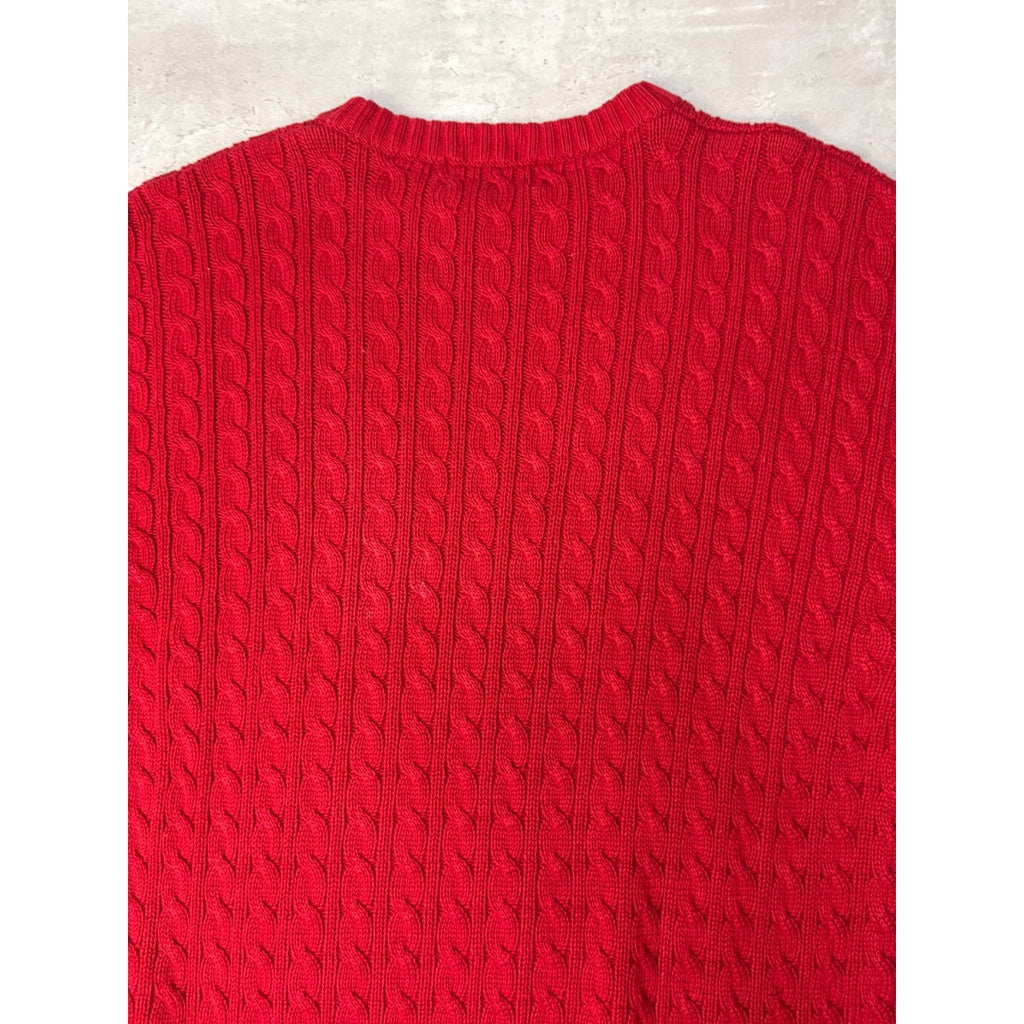 Vintage Chaps Embroidered Crest Pullover Red Cable Knit Sweater Size XL