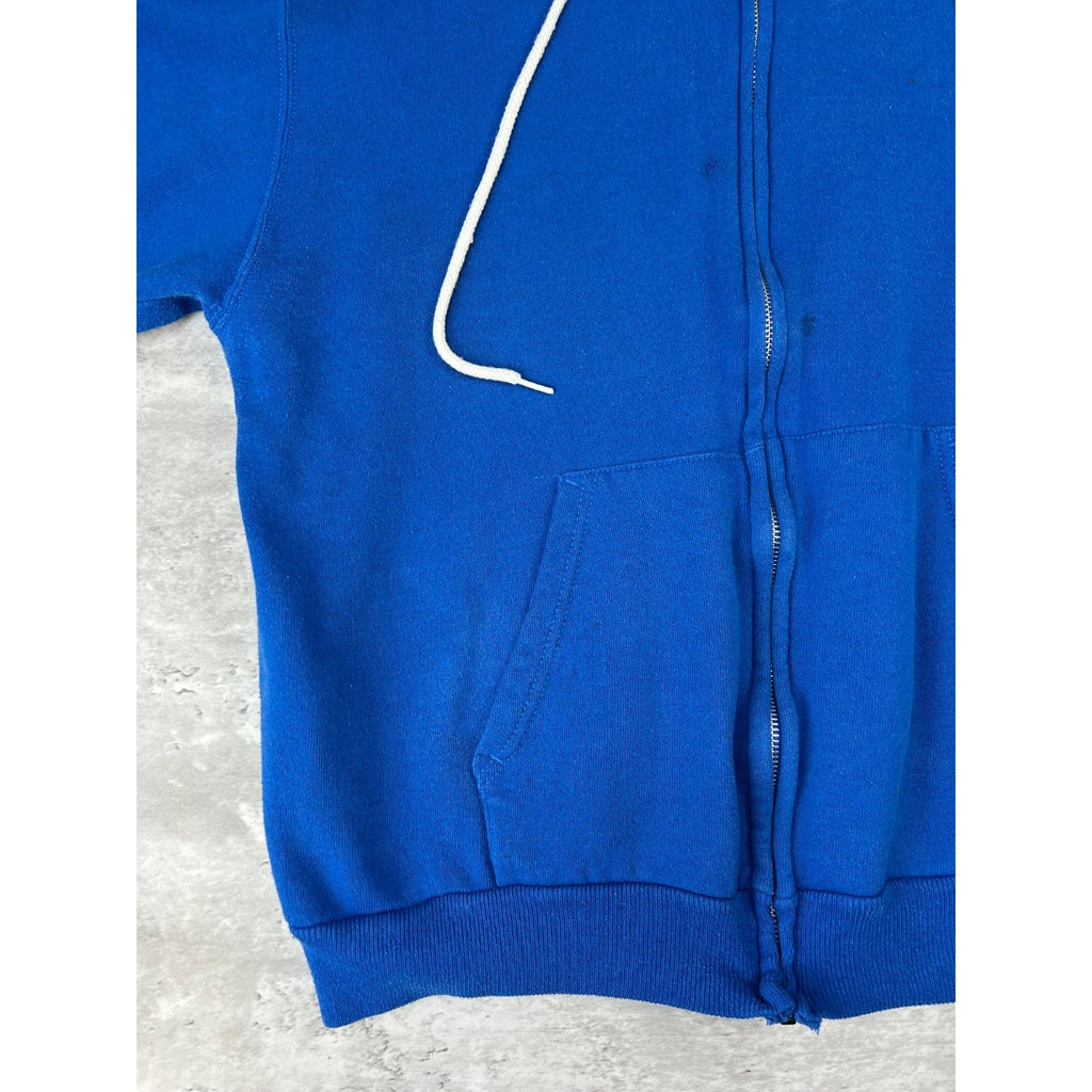 Vintage 80s Hanes Black Full Zip Blue Hooded Sweatshirt Size Large