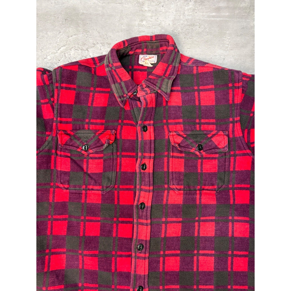 Vintage 1970s Champion Plaid Print Long Sleeve Button Up Shirt Size Large