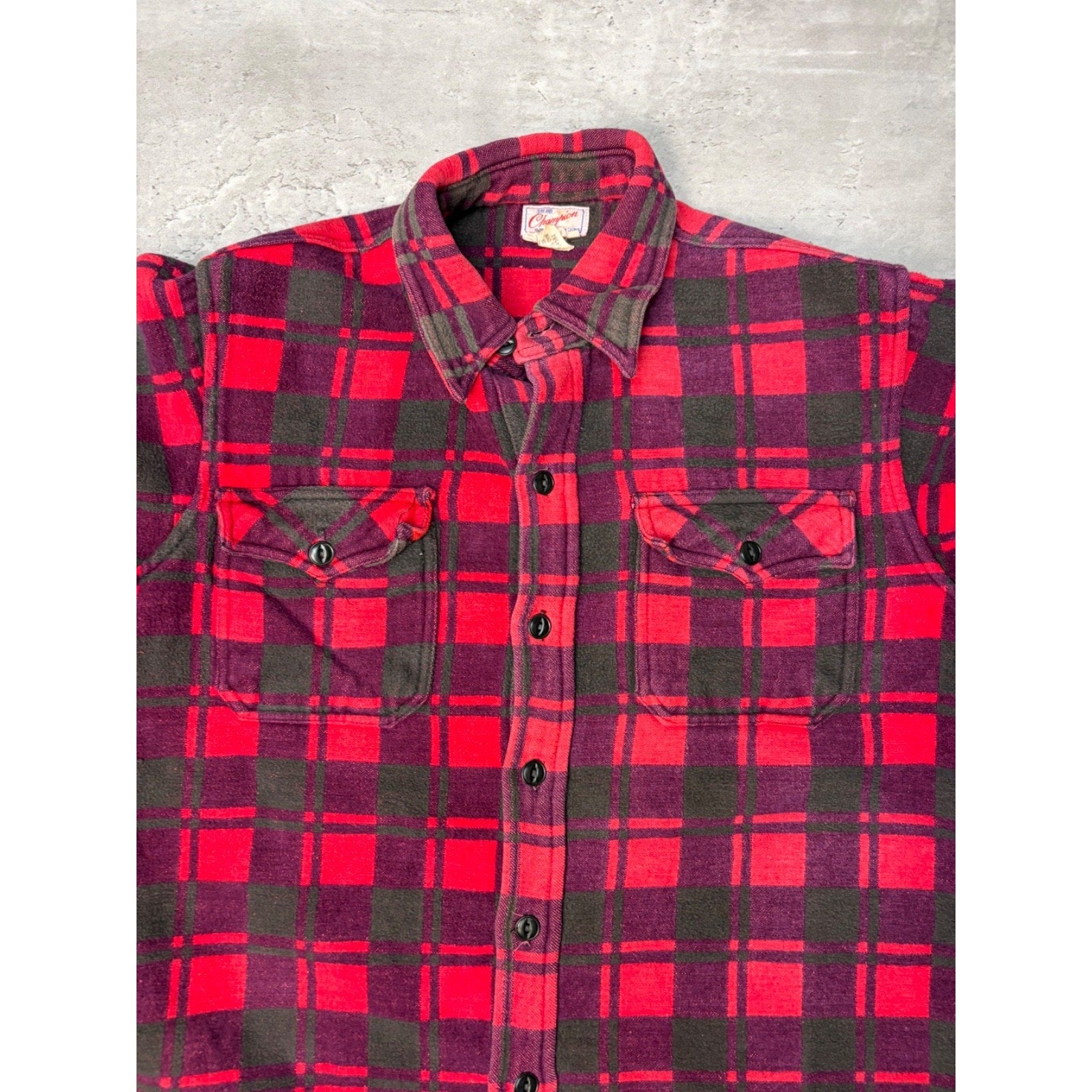 Vintage 1970s Champion Plaid Print Long Sleeve Button Up Shirt Size Large