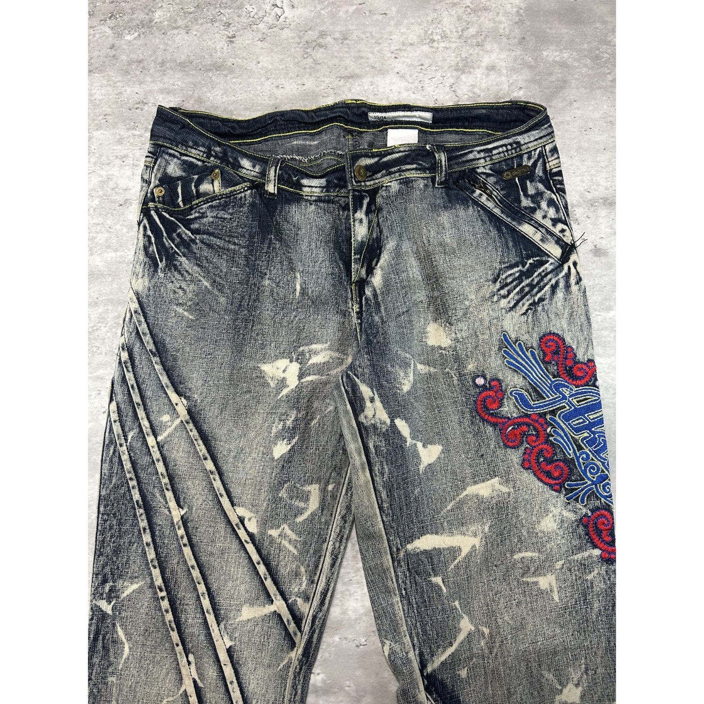 Vintage Womens Y2K Akademiks Embroidered Acid Wash Denim Pants Size 34
