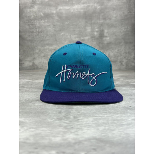 VTG 90s Charlotte Hornets NBA Embroidered Spellout Basketball Snapback Hat OSFA