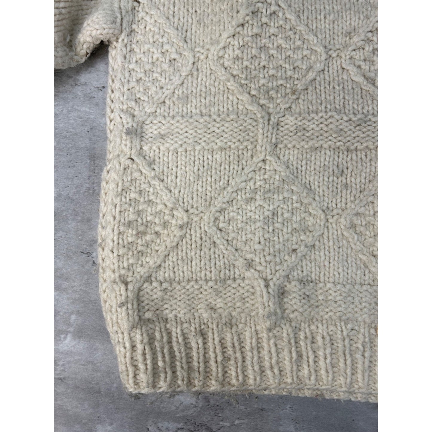 Vintage 80s/90s Cable Knit Diamond Print 1/4 Button Pullover Sweater Size Large