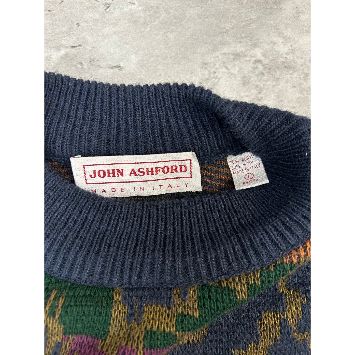 Vintage 90s Abstract Print Pullover Ribbed Knit Sweater Size Large