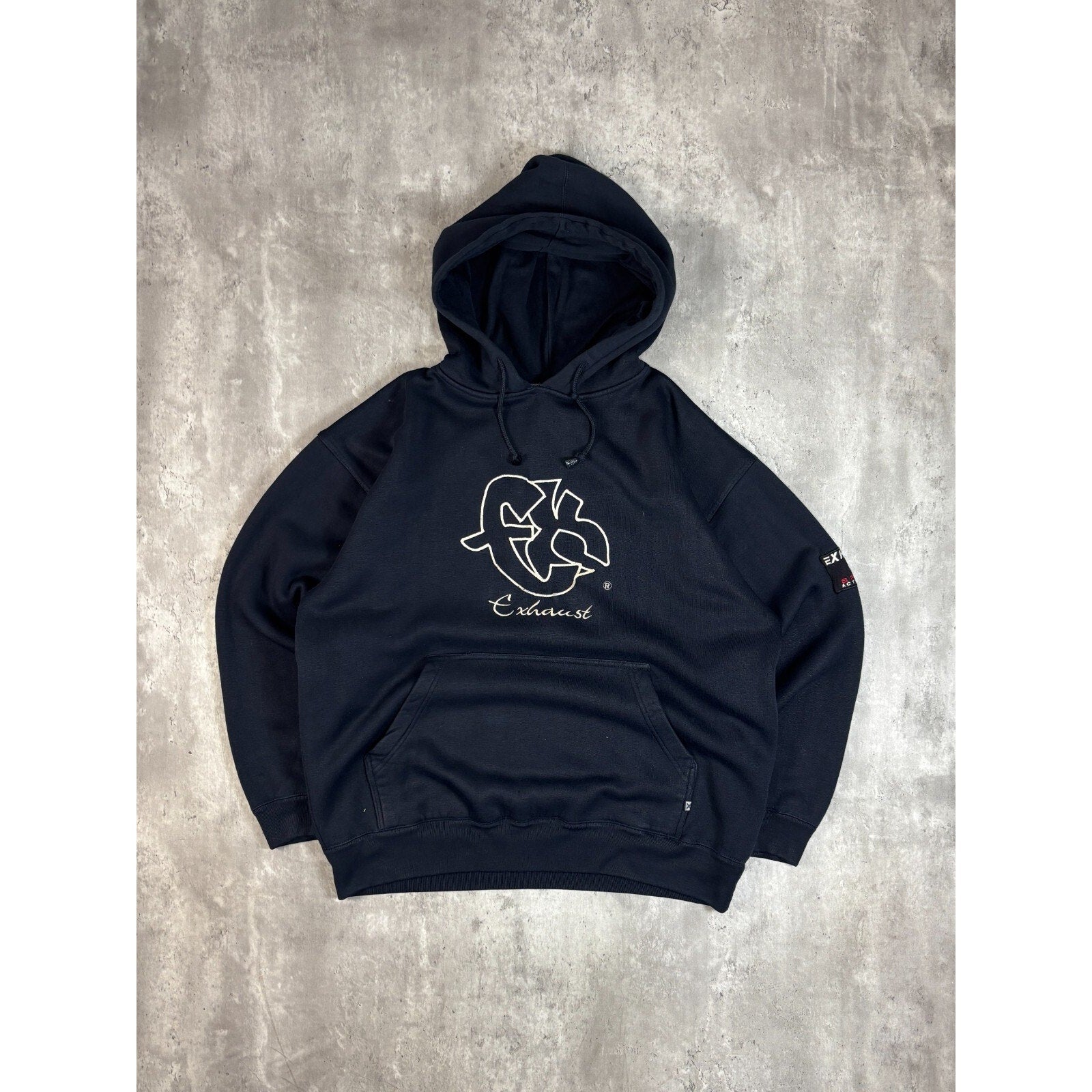 Vintage Y2K Fubu Sport Exhaust Embroidered Spellout Hooded Sweatshirt Size Medium