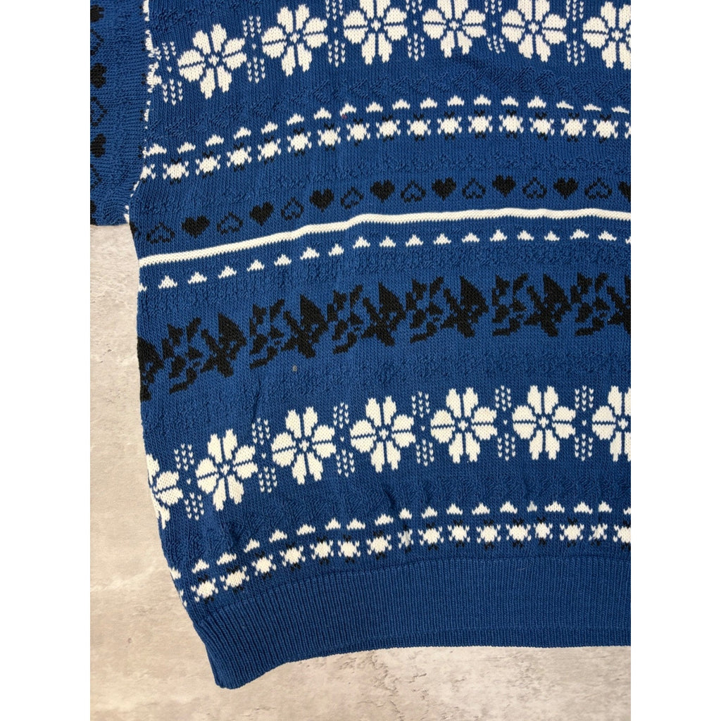 Vintage 90s Abstract Flower Striped Pullover Ribbed Knit Sweater Size Medium