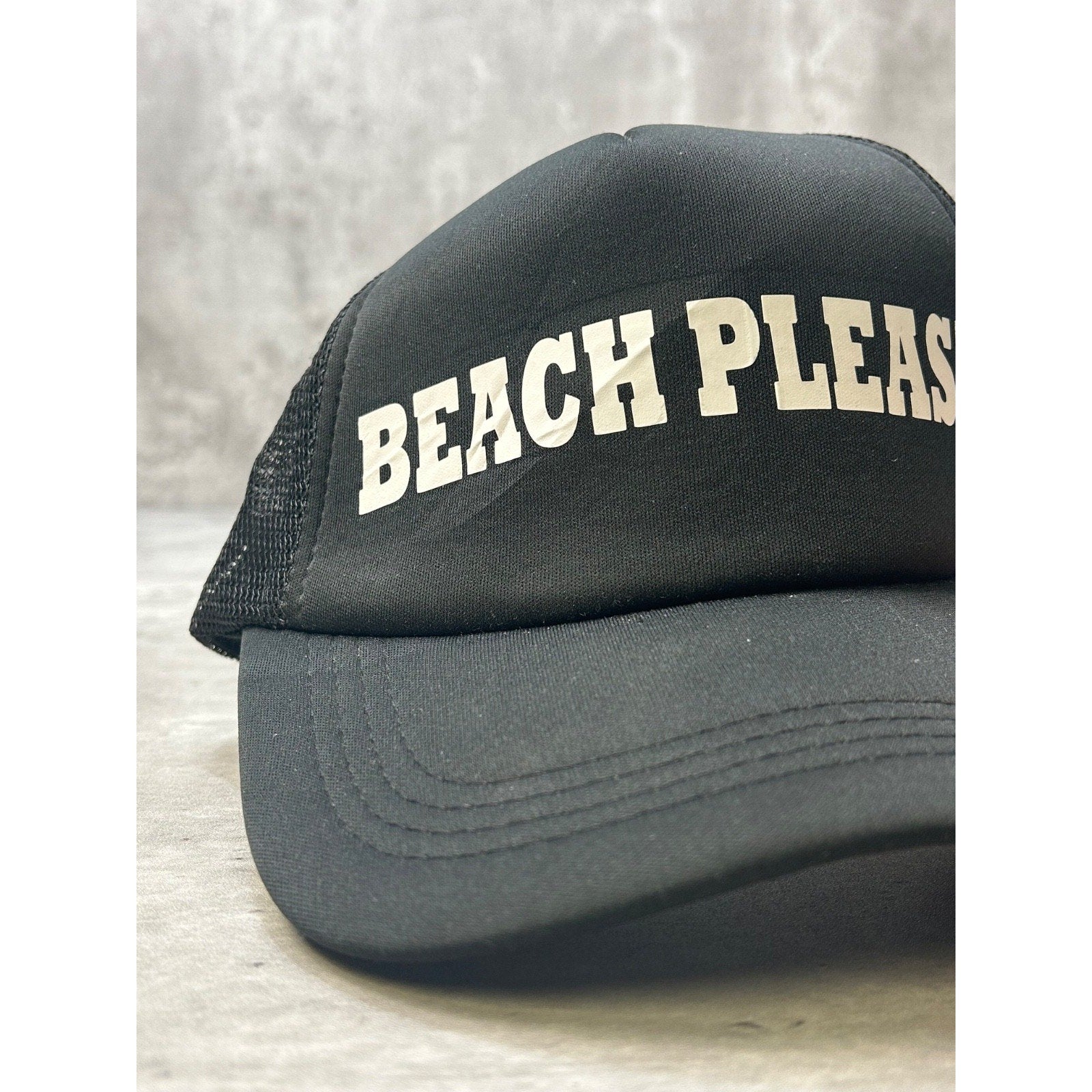 Vintage 90s Beach Please Spellout Comedy Slogan Trucker Snapback Hat OSFA
