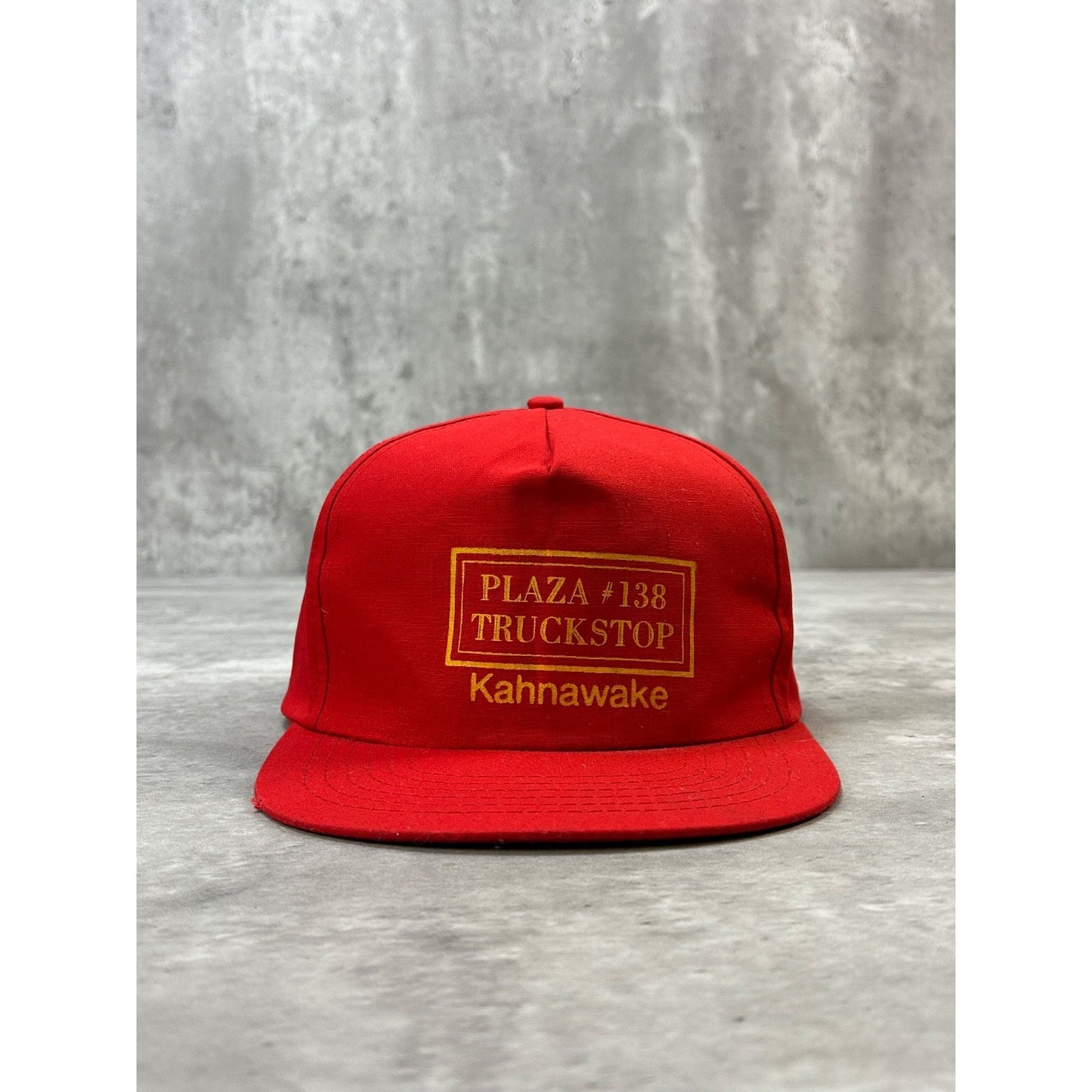 Vintage Plaza 138 Truck Stop Graphic Spellout Trucker Snapback Hat OSFA