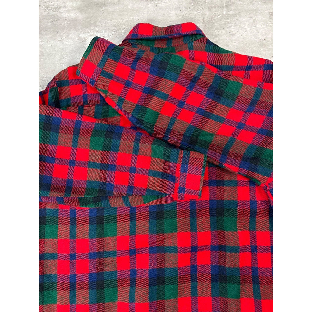 Vintage 90s Woodland Plaid Long Sleeve Double Pocket Button Up Shirt Size Large