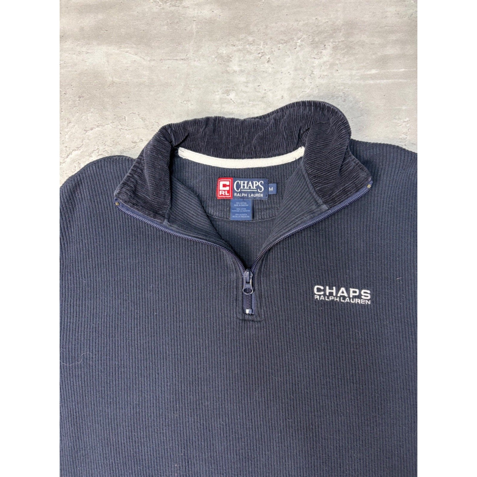 Vintage Chaps Ralph Lauren Embroidered Spellout 1/4 Zip Sweatshirt Size Medium