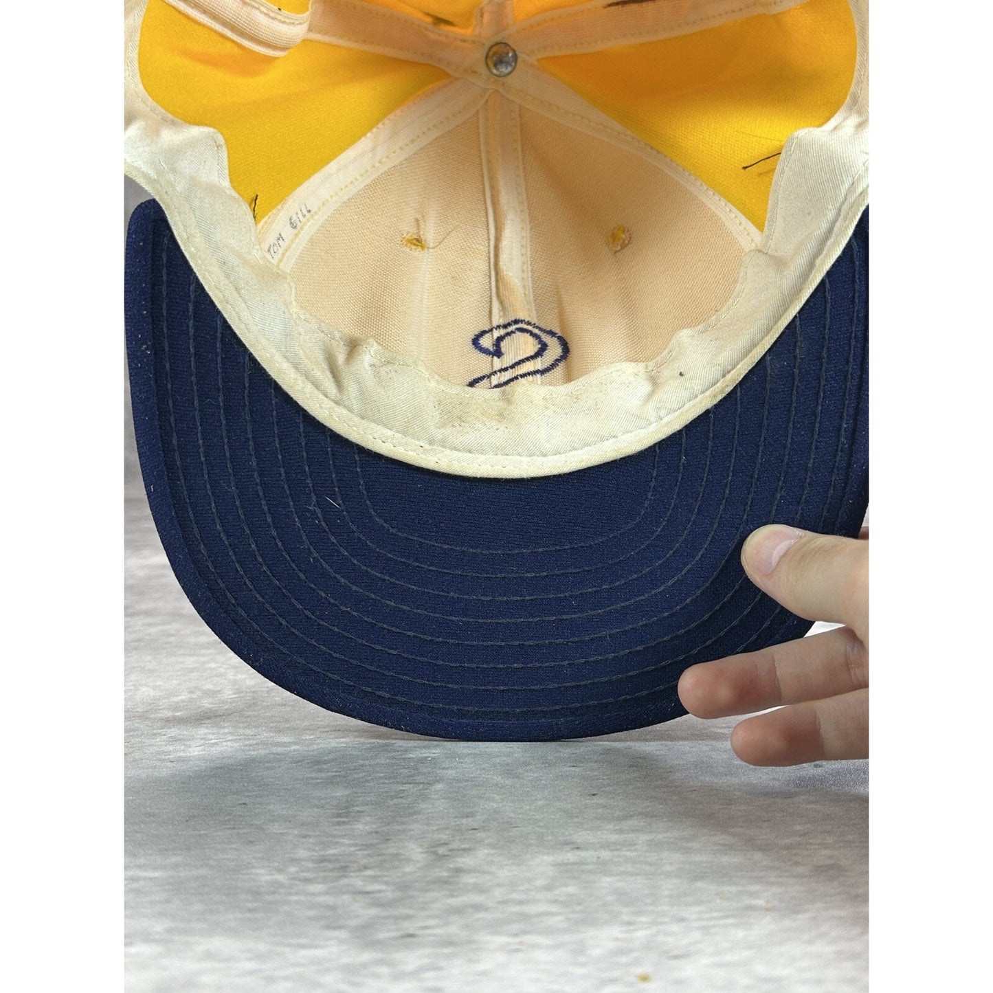 Vintage 1980s Embroidered S Two Tone Snapback Hat OSFA Yellow/Navy Blue