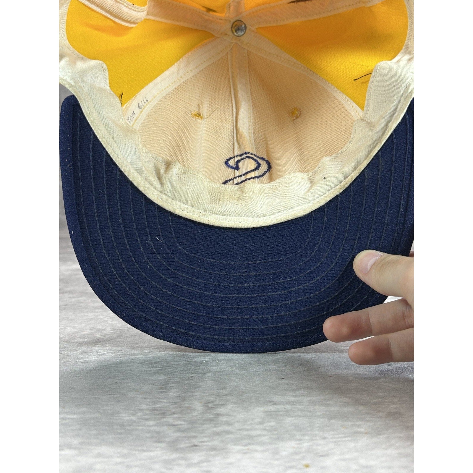 Vintage 1980s Embroidered S Two Tone Snapback Hat OSFA Yellow/Navy Blue