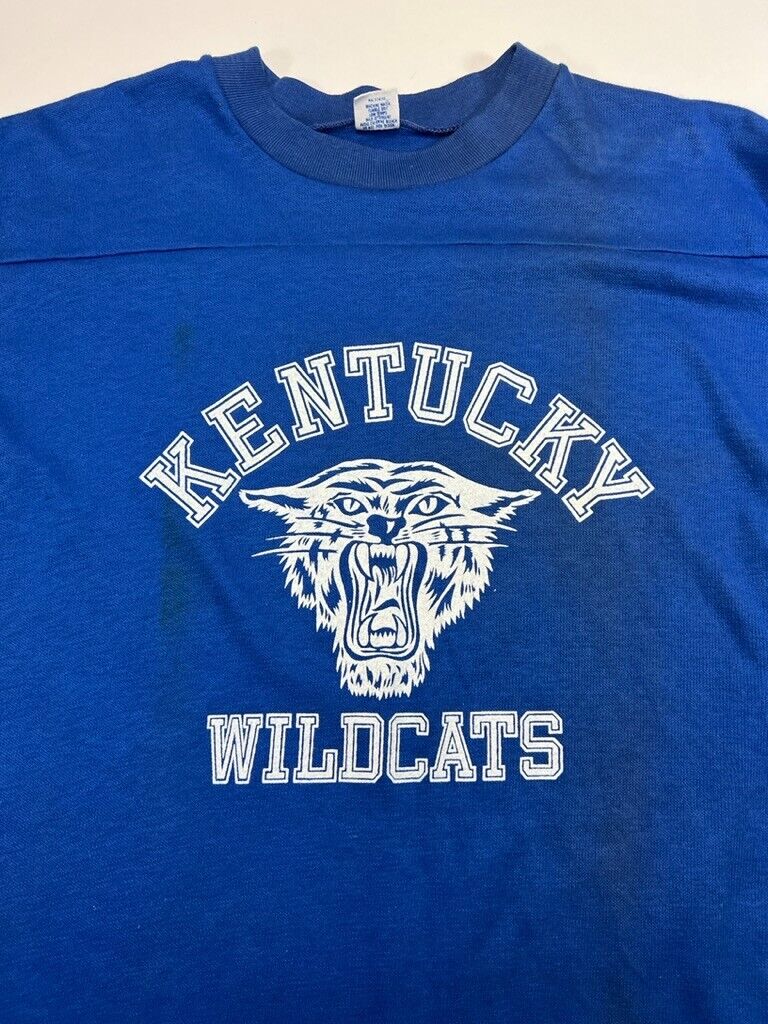 Vintage 70s Kentucky Wildcats NCAA Graphic Logo Football Jersey Size Large Blue