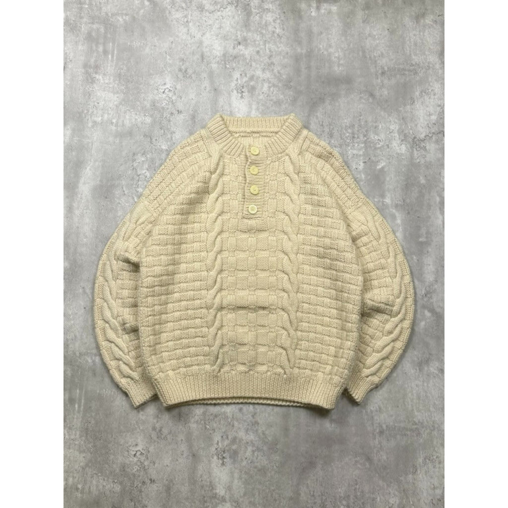 Vintage 80s/90s Cable Knit 1/4 Button Beige Knit Sweater Size Medium