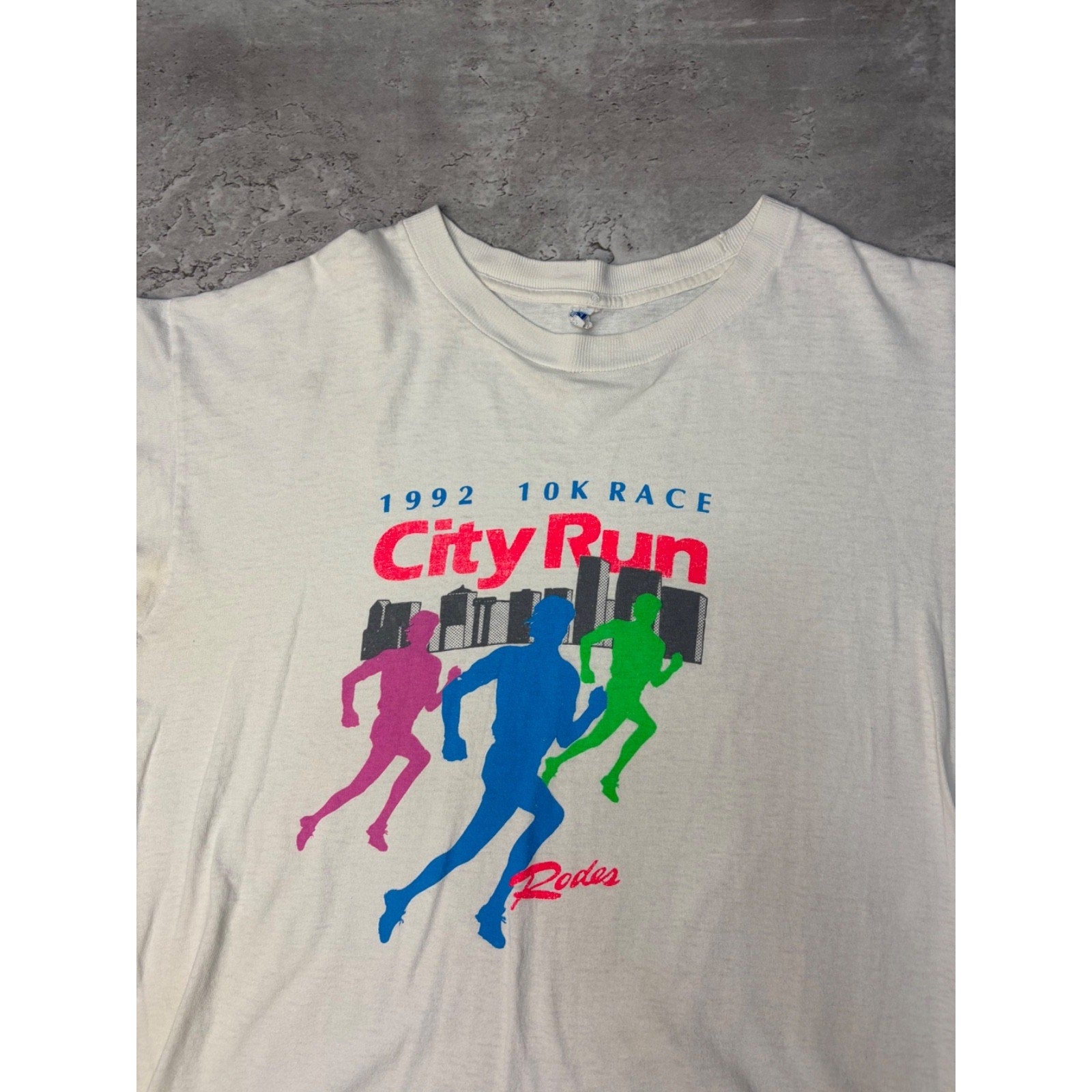 Vintage 1992 10k City Run Rodes Marathon Graphic T-Shirt Size Large