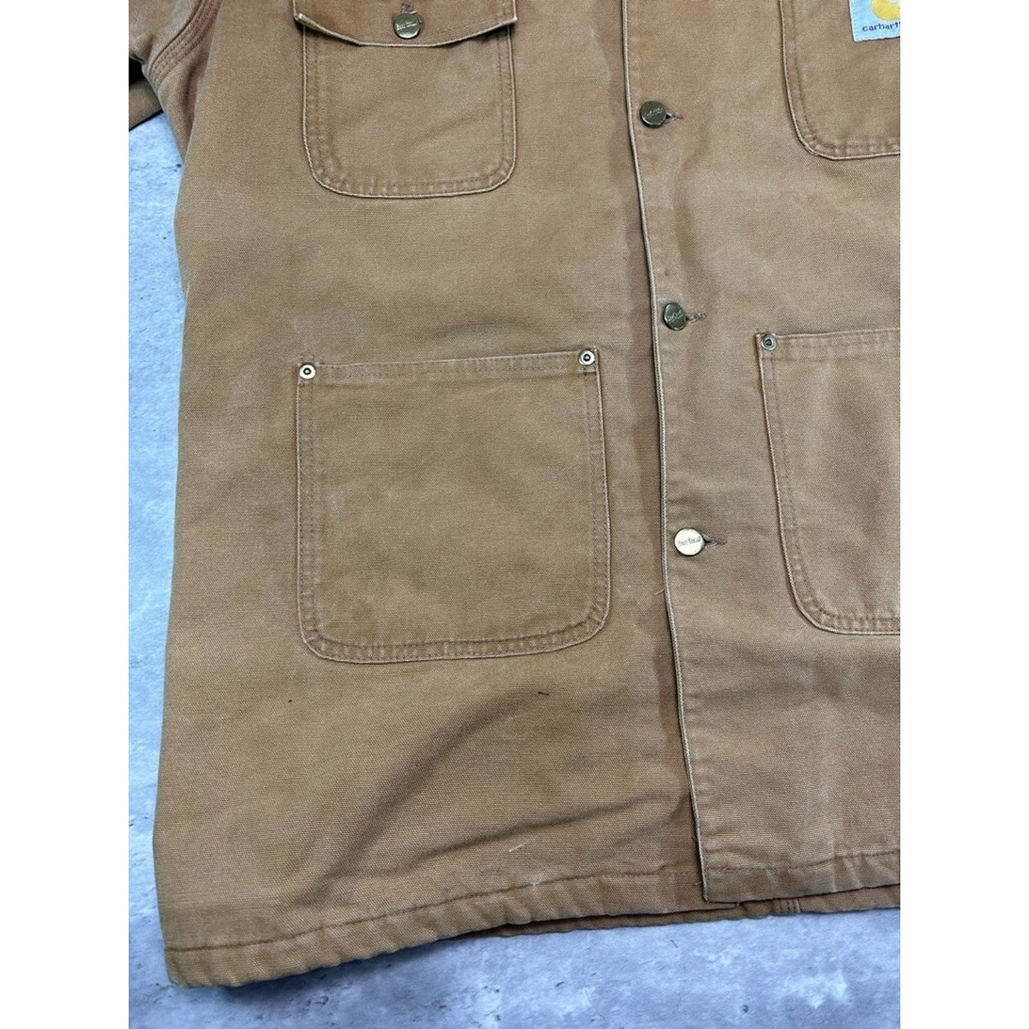 Vintage 90s Carhartt Blanket Lined Canvas Workwear Chore Jacket Size 44 Tall XL