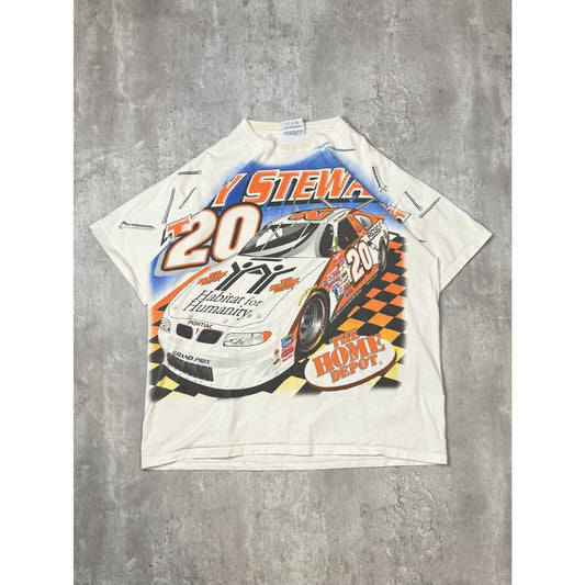 Vintage 1999 Tony Stewart Home Depot Racing Nascar AOP T-Shirt Size Large White