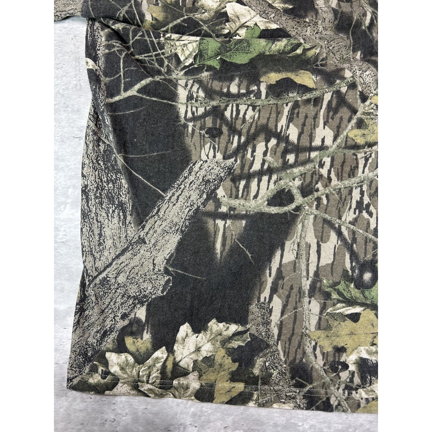 Vintage Jerzees Outdoors Mossy Oak Tree Camo 1/4 Button Hunting T-Shirt Sz 2XL